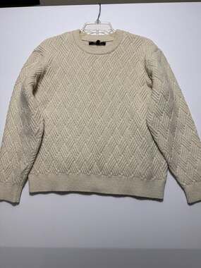 NOVAMEN Men's Beige Textured Pattern Crewneck Sweater